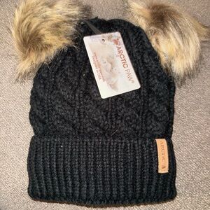 Arctic Paw Womens Winter Hat Cable Knit Beanie Women Faux Fur Pompom Ears Black